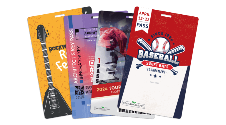 Group of Event cards made from 100% degradable pvc